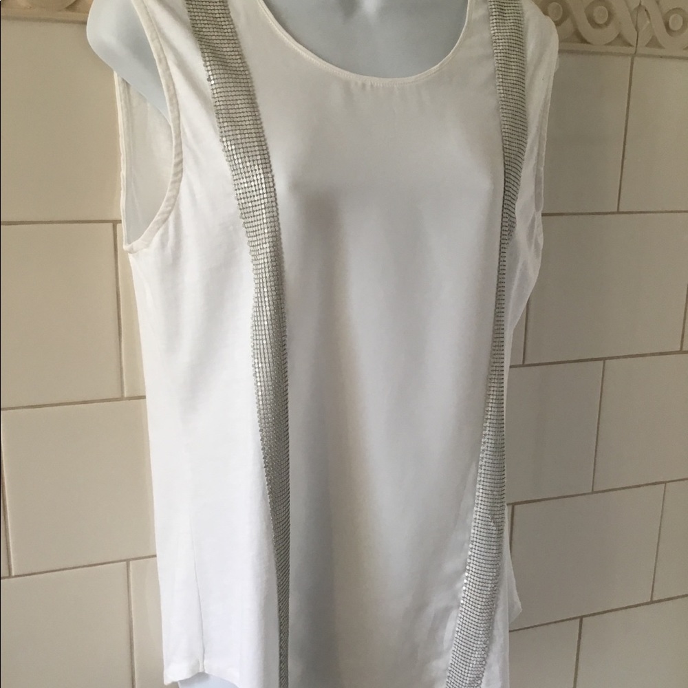 J. Crew Chainmail Stripe White Tank Top M - Picture 2 of 4